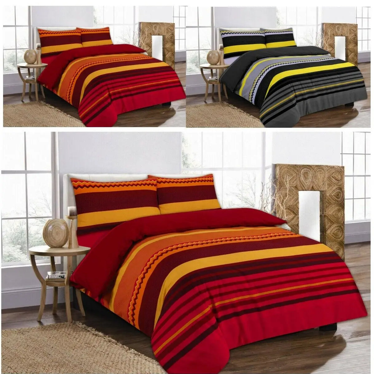 100% Polycotton Stripes Duvet Cover & Pillowcase Set - Benjamin Quilt set- Available in All UK Sizes - 200 Thread count.