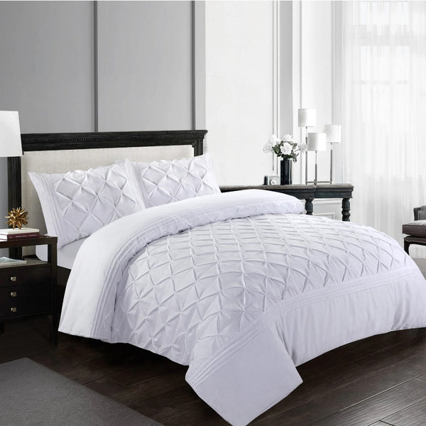 Pinch Pleated Duvet Cover Set Soft 100% Microfiber Pintuck Bedding Sets with Pillowcases, Single, Double, King, Super King