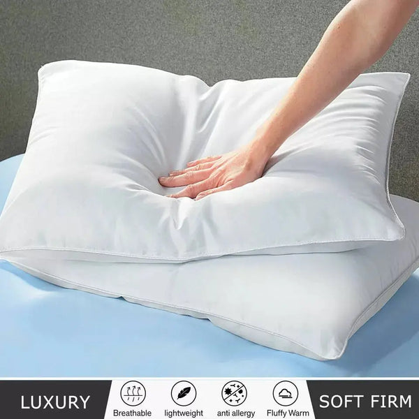 2 Goose and Duck Down Feather Pillows, 100% Cotton Shell, Non-allergenic & Anti dust mite, Soft Hotel Quality Pillows, Anti Bacterial White 2 pillows Pair.