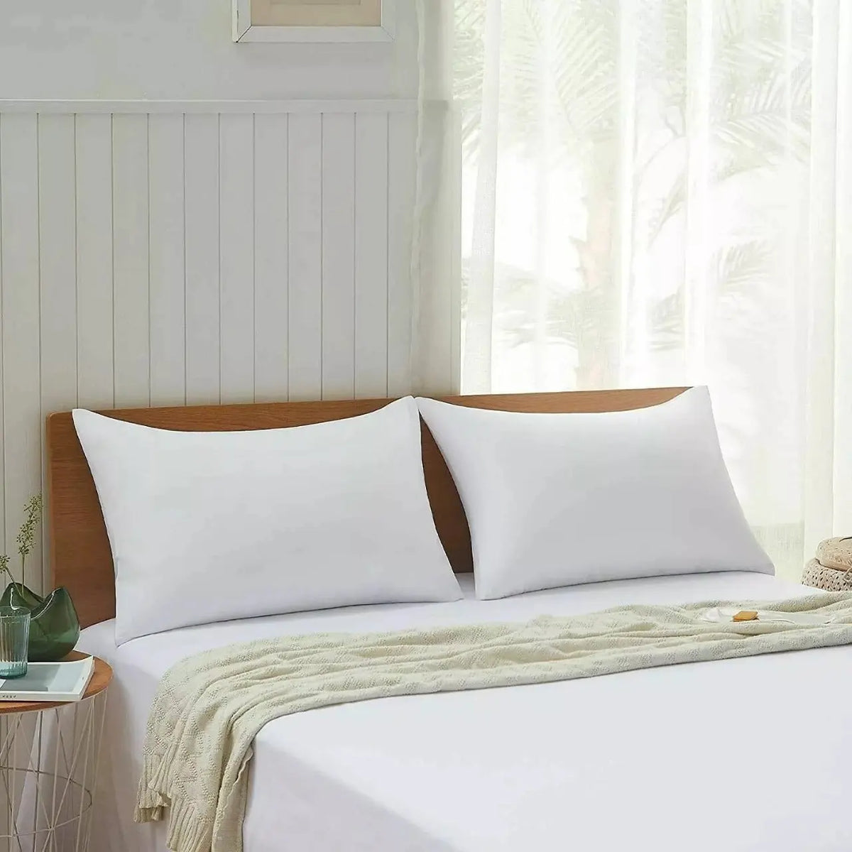 2 Goose and Duck Down Feather Pillows, 100% Cotton Shell, Non-allergenic & Anti dust mite, Soft Hotel Quality Pillows, Anti Bacterial White 2 pillows Pair.