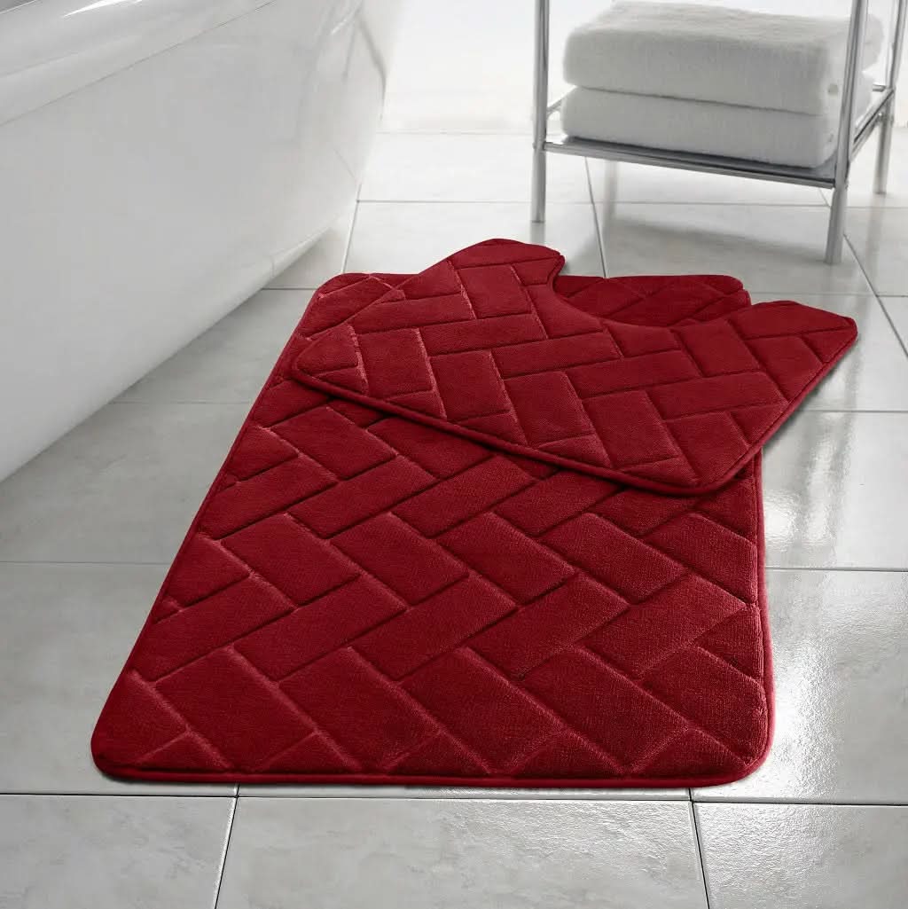 2pcs Non Slip Memory Foam Bricks Style Bath Mat Set - Super Soft & Water Absorbent.