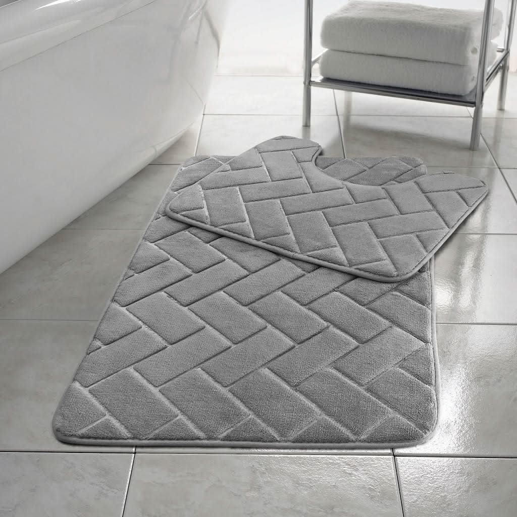 2pcs Non Slip Memory Foam Bricks Style Bath Mat Set - Super Soft & Water Absorbent.