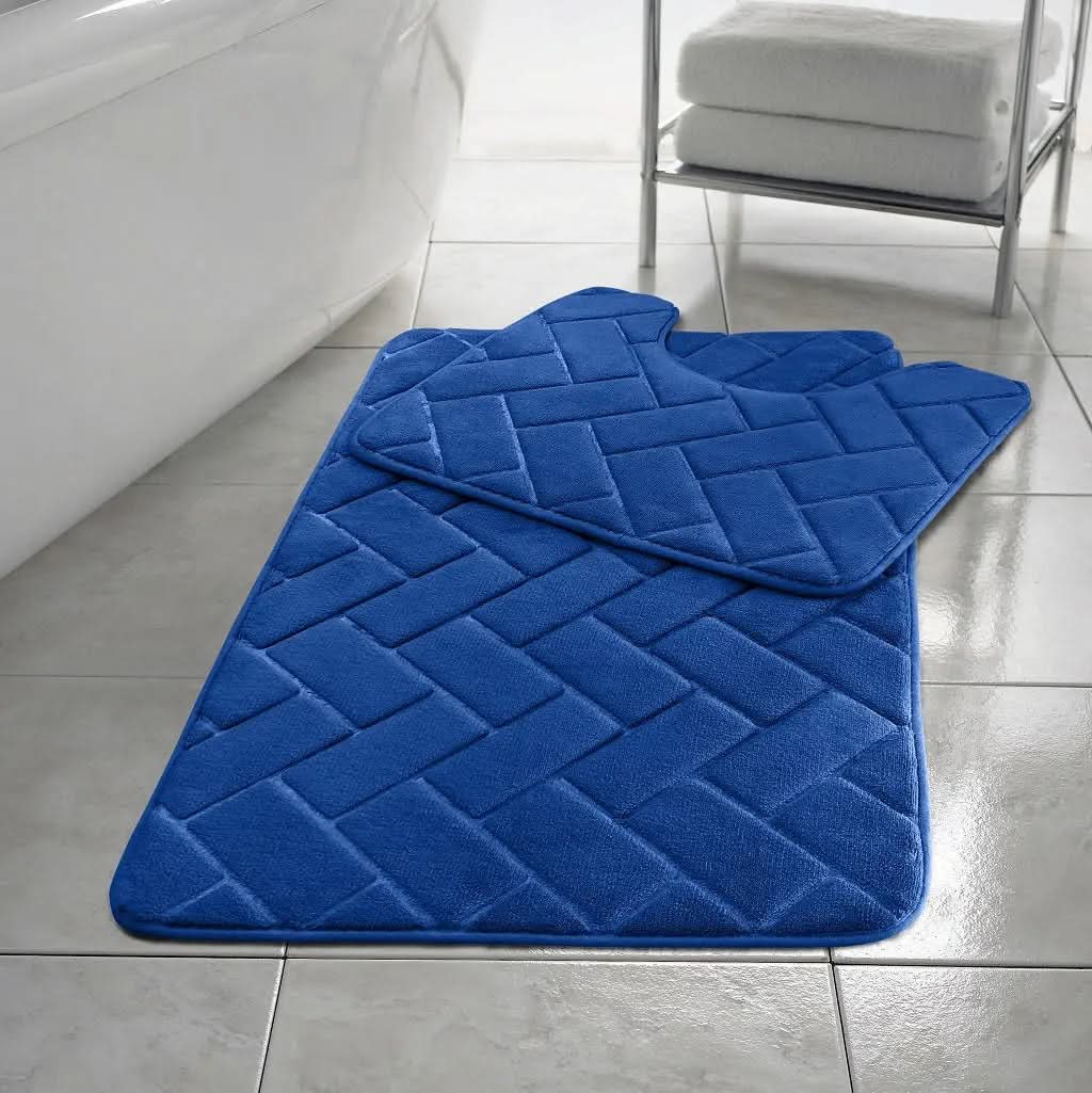 2pcs Non Slip Memory Foam Bricks Style Bath Mat Set - Super Soft & Water Absorbent.