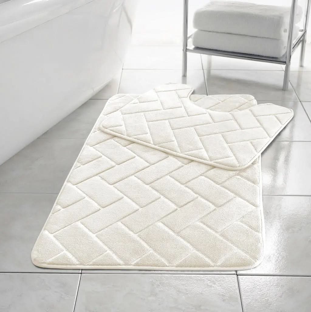 2pcs Non Slip Memory Foam Bricks Style Bath Mat Set - Super Soft & Water Absorbent.