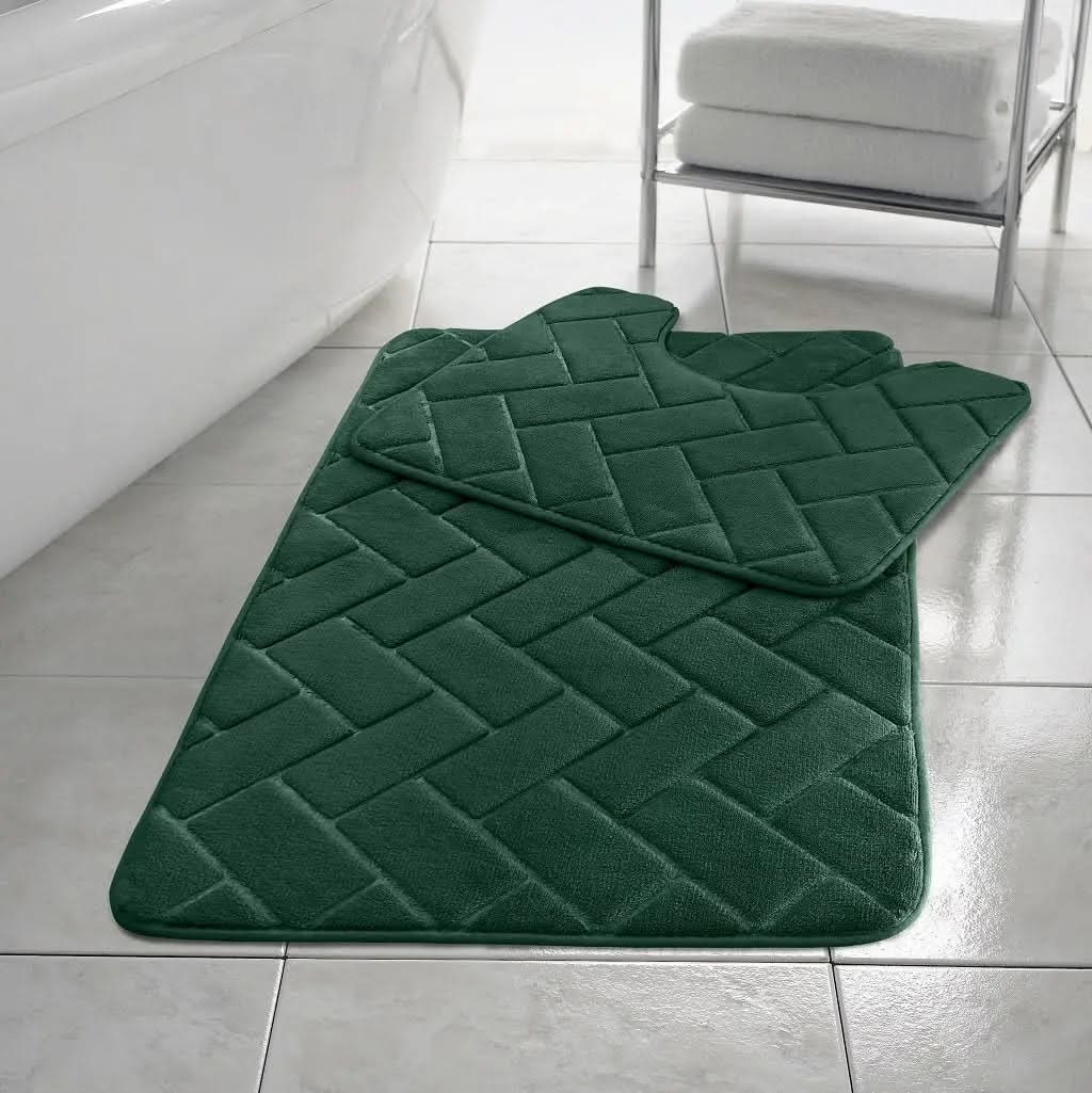 2pcs Non Slip Memory Foam Bricks Style Bath Mat Set - Super Soft & Water Absorbent.