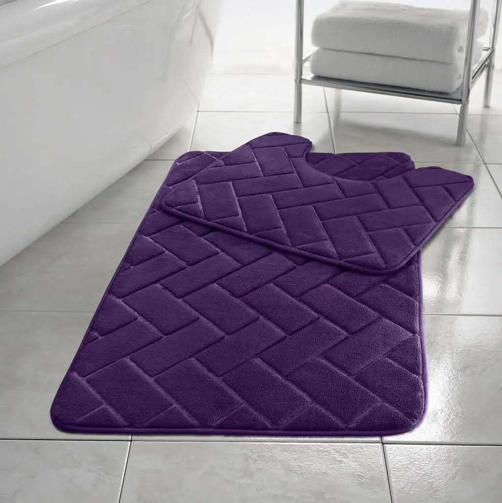 2pcs Non Slip Memory Foam Bricks Style Bath Mat Set - Super Soft & Water Absorbent.