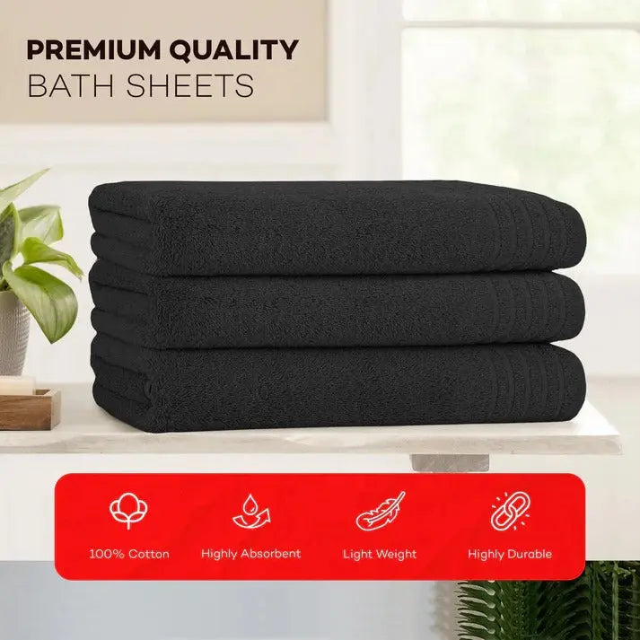 3 Pack Monaco Large Bath Sheets 100% Cotton 500GSM Highly Absorbent Towels Set for Home Gym Beach.
