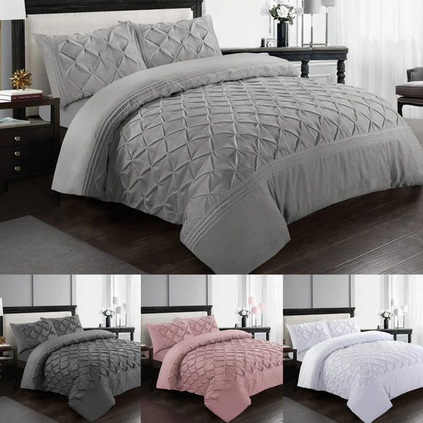 Pinch Pleated Duvet Cover Set Soft 100% Microfiber Pintuck Bedding Sets with Pillowcases, Single, Double, King, Super King