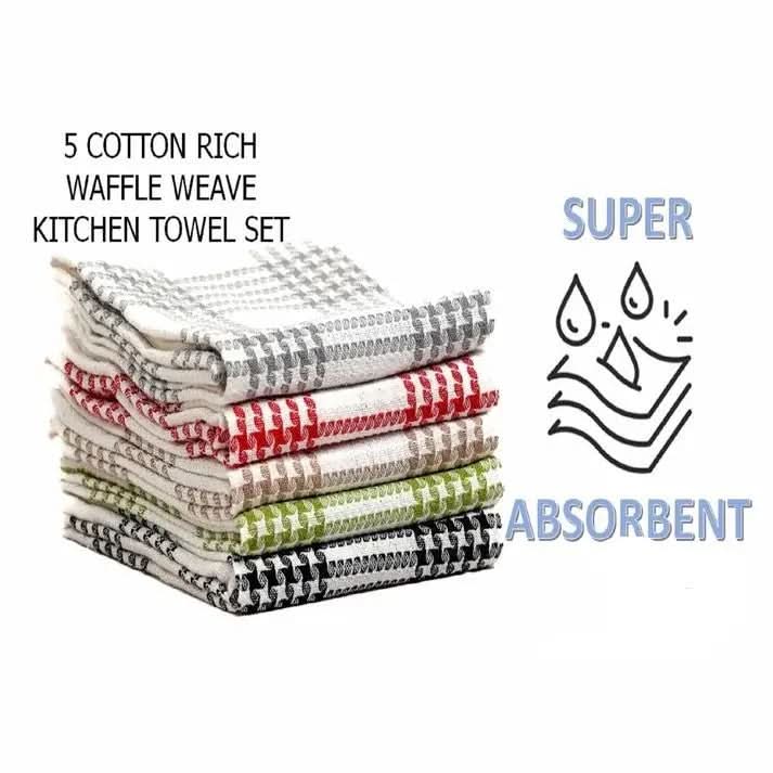 5-Pack Houndstooth Cotton Terry Tea Towels – Super Absorbent, Quick-Dry Kitchen Towels for Everyday Use - Victoria Cart