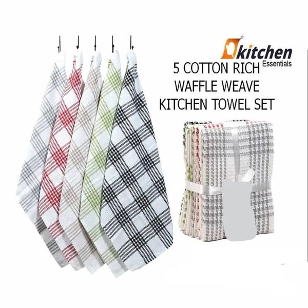 5-Pack Houndstooth Cotton Terry Tea Towels – Super Absorbent, Quick-Dry Kitchen Towels for Everyday Use - Victoria Cart
