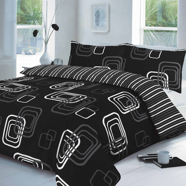 Luxuries Reversible BLAKE SQUARE BOX Duvet Cover + Pillow Case Bedding Set All  UK Size black soft bedding sets