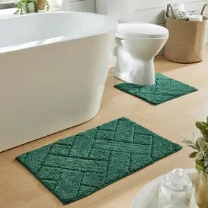 Bali Bath Mat & Pedestal Set: 100% Cotton, Quick-Absorbing, Non-Slip Latex Backing.