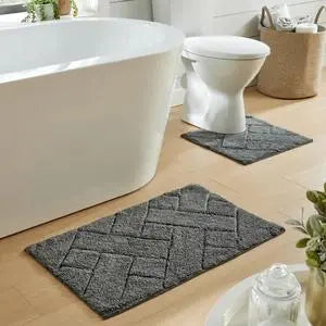 Bali Bath Mat & Pedestal Set: 100% Cotton, Quick-Absorbing, Non-Slip Latex Backing.
