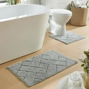 Bali Bath Mat & Pedestal Set: 100% Cotton, Quick-Absorbing, Non-Slip Latex Backing.