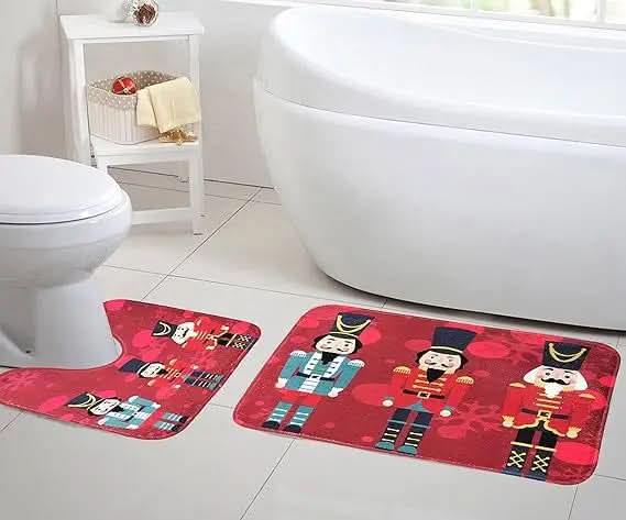 Christmas Bath Mat Set 2-Pc Memory Foam Non-Slip Absorbent Bathroom Rug.
