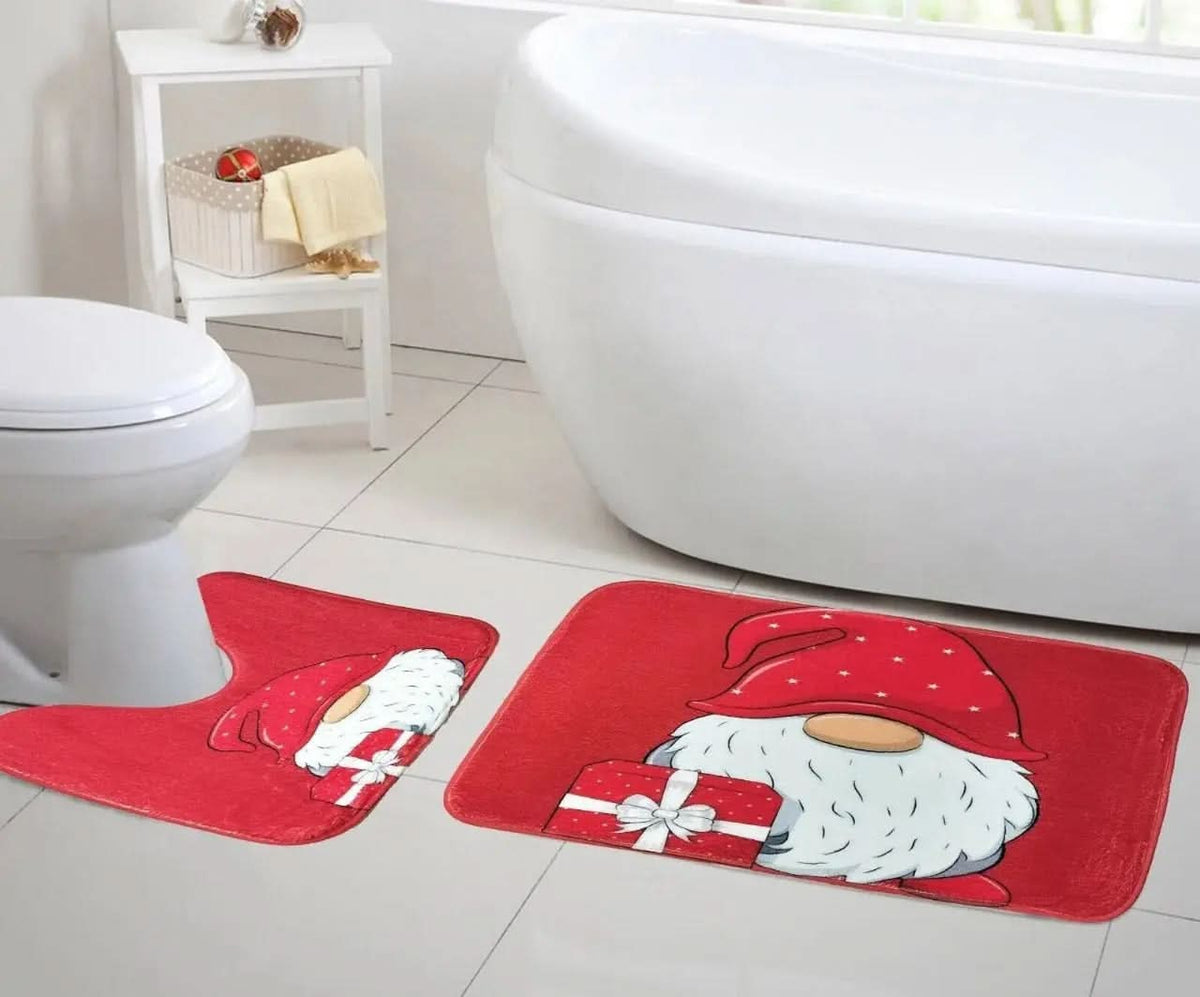 Christmas Bath Mat Set 2-Pc Memory Foam Non-Slip Absorbent Bathroom Rug.