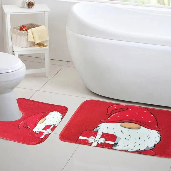 Christmas Bath Mat Set 2-Pc Memory Foam Non-Slip Absorbent Bathroom Rug.