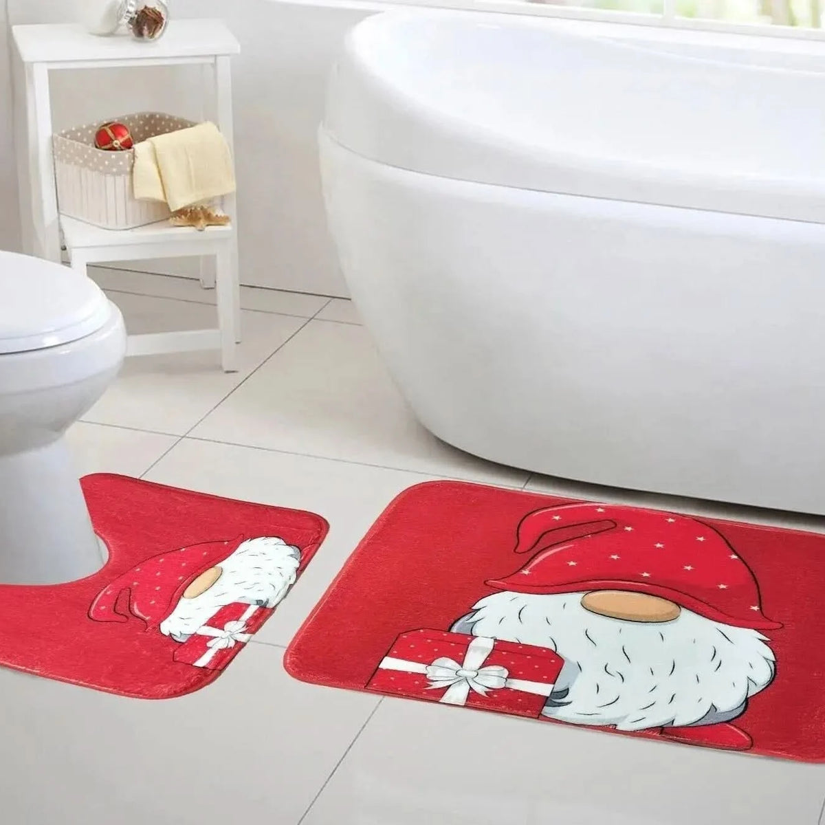 Christmas Bath Mat Set 2-Pc Memory Foam Non-Slip Absorbent Bathroom Rug.