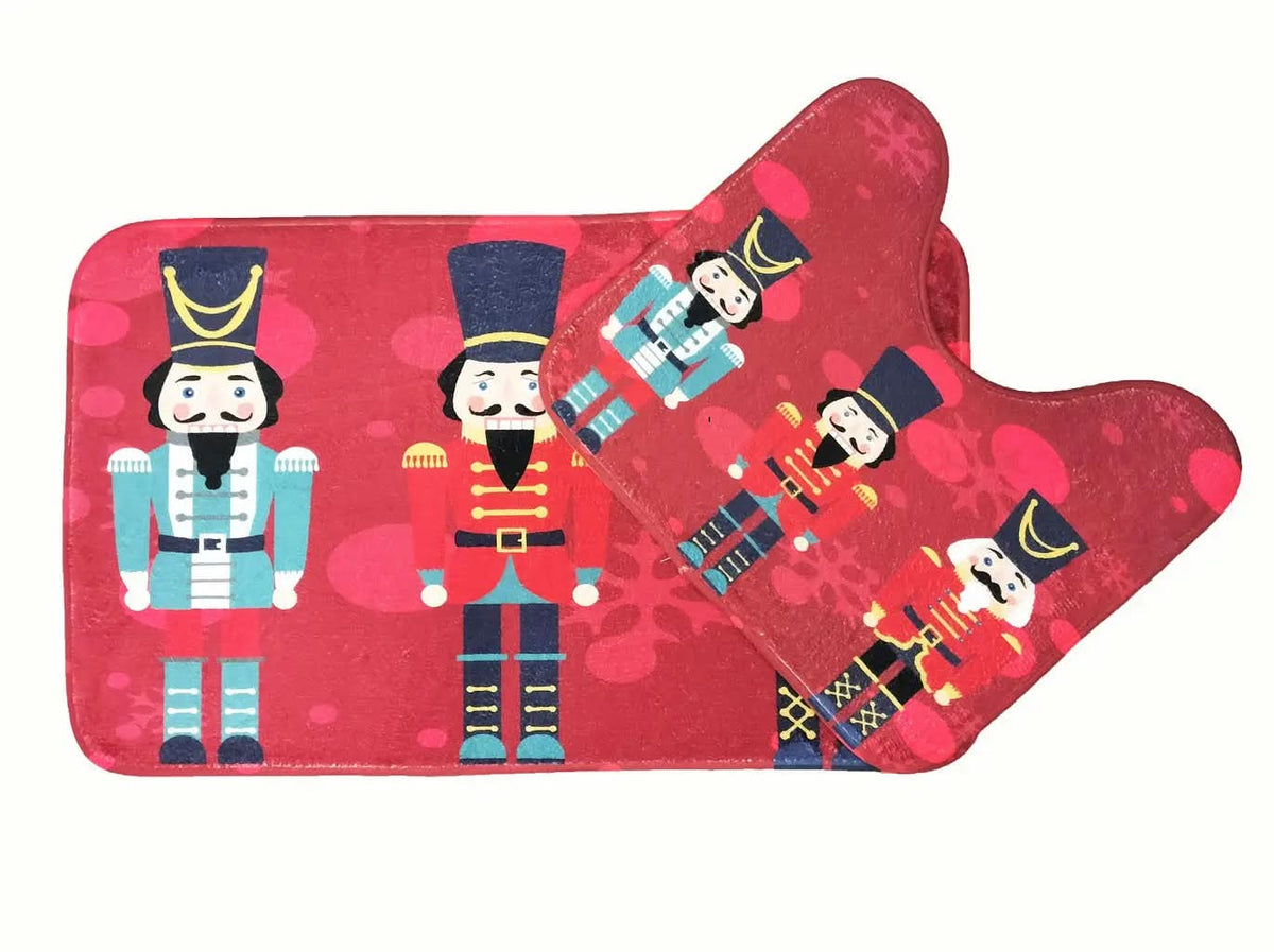 Christmas Bath Mat Set 2-Pc Memory Foam Non-Slip Absorbent Bathroom Rug.