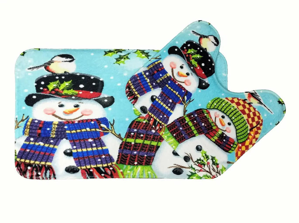 Christmas Bath Mat Set 2-Pc Memory Foam Non-Slip Absorbent Bathroom Rug.