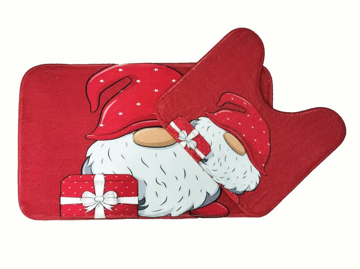 Christmas Bath Mat Set 2-Pc Memory Foam Non-Slip Absorbent Bathroom Rug.