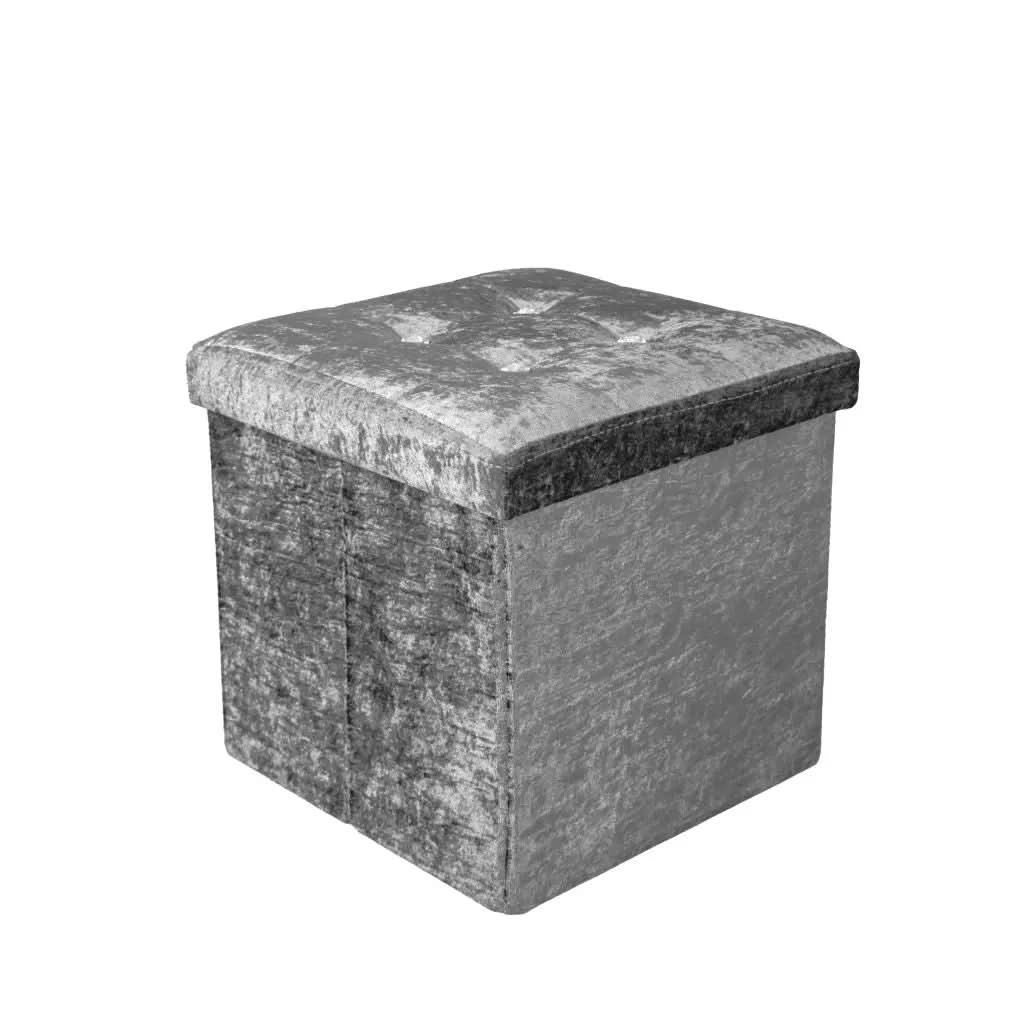 Foldable storage boxes- Folding Ottoman Storage Box Crushed Velvet Diamante - Home Organizer Pack Room.
