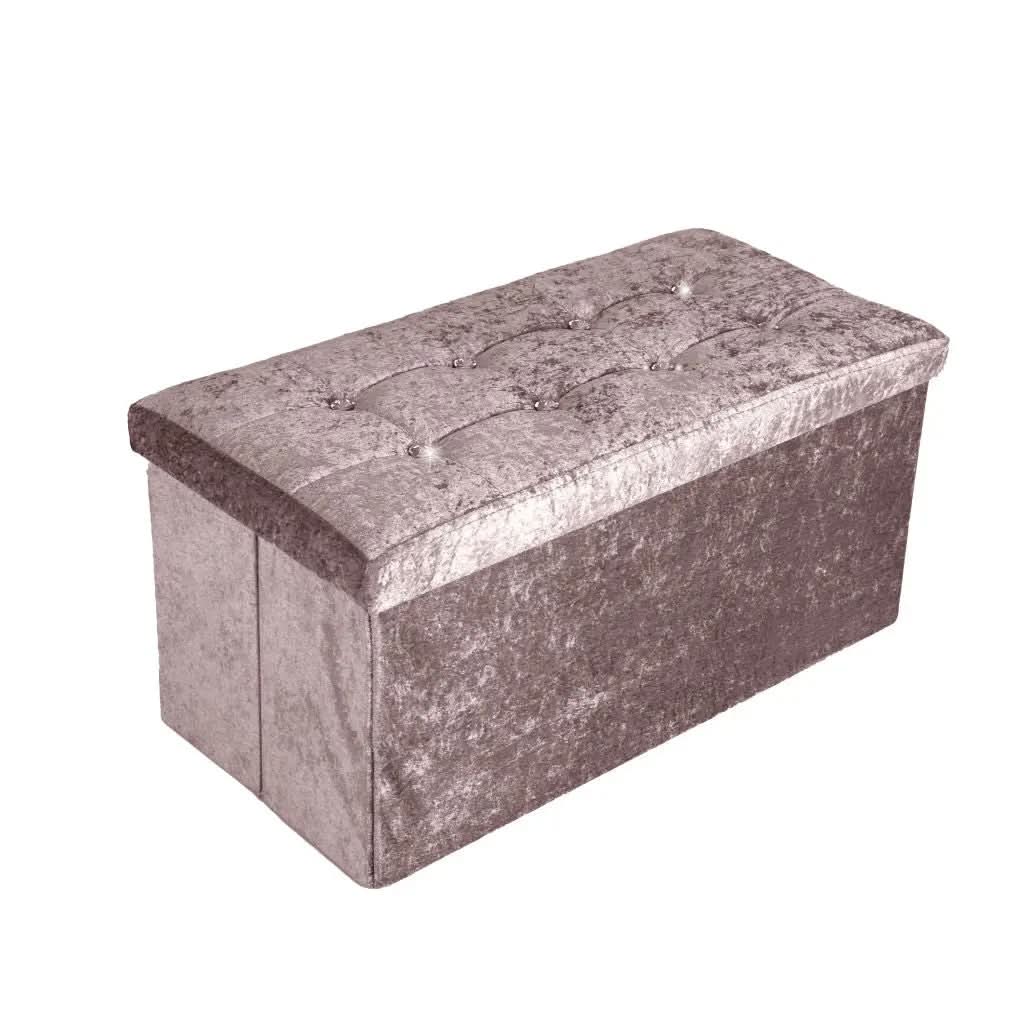 Foldable storage boxes- Folding Ottoman Storage Box Crushed Velvet Diamante - Home Organizer Pack Room.