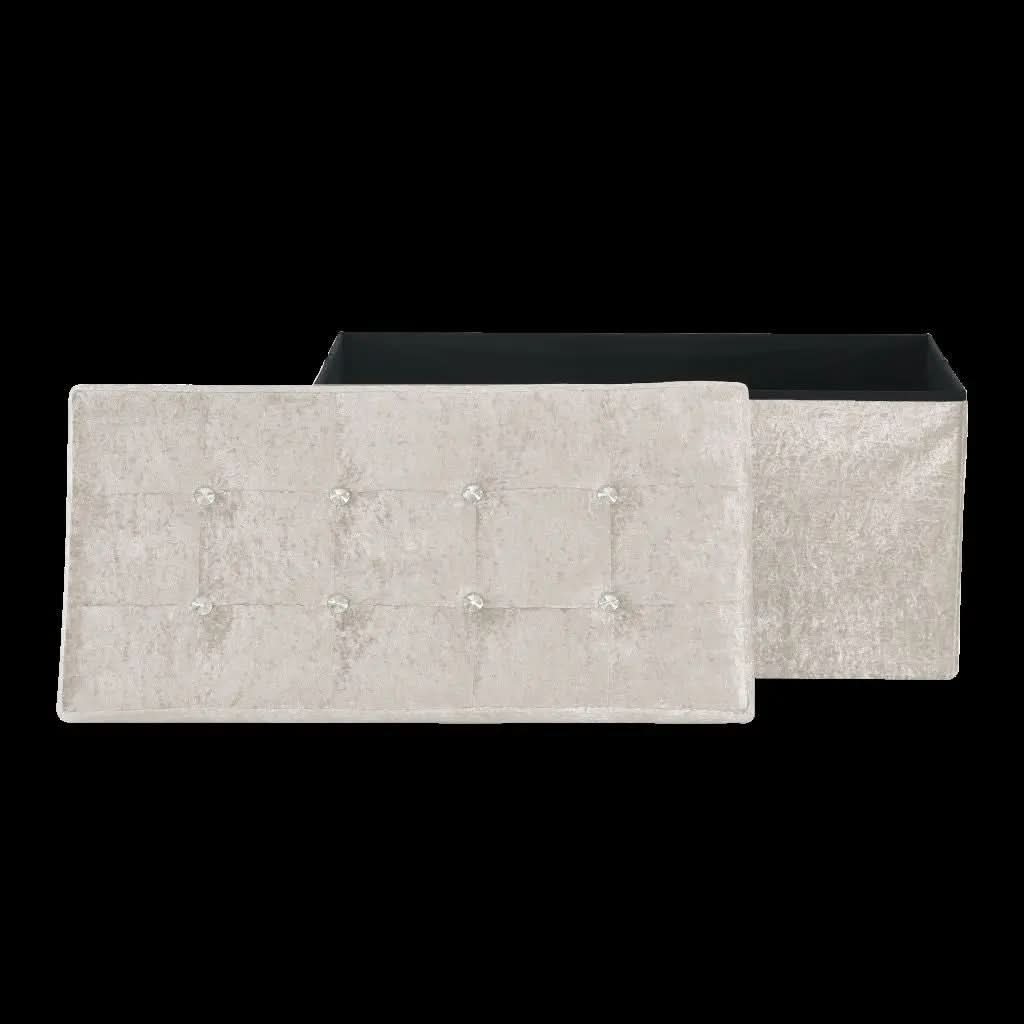 Foldable storage boxes- Folding Ottoman Storage Box Crushed Velvet Diamante - Home Organizer Pack Room.