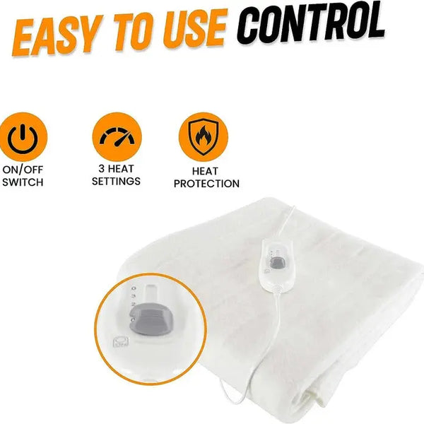 Heated Electric Blanket with 3 Heat Settings Overheat Protection Fast Heat-Up in Single Double King Sizes Perfect for Winter.