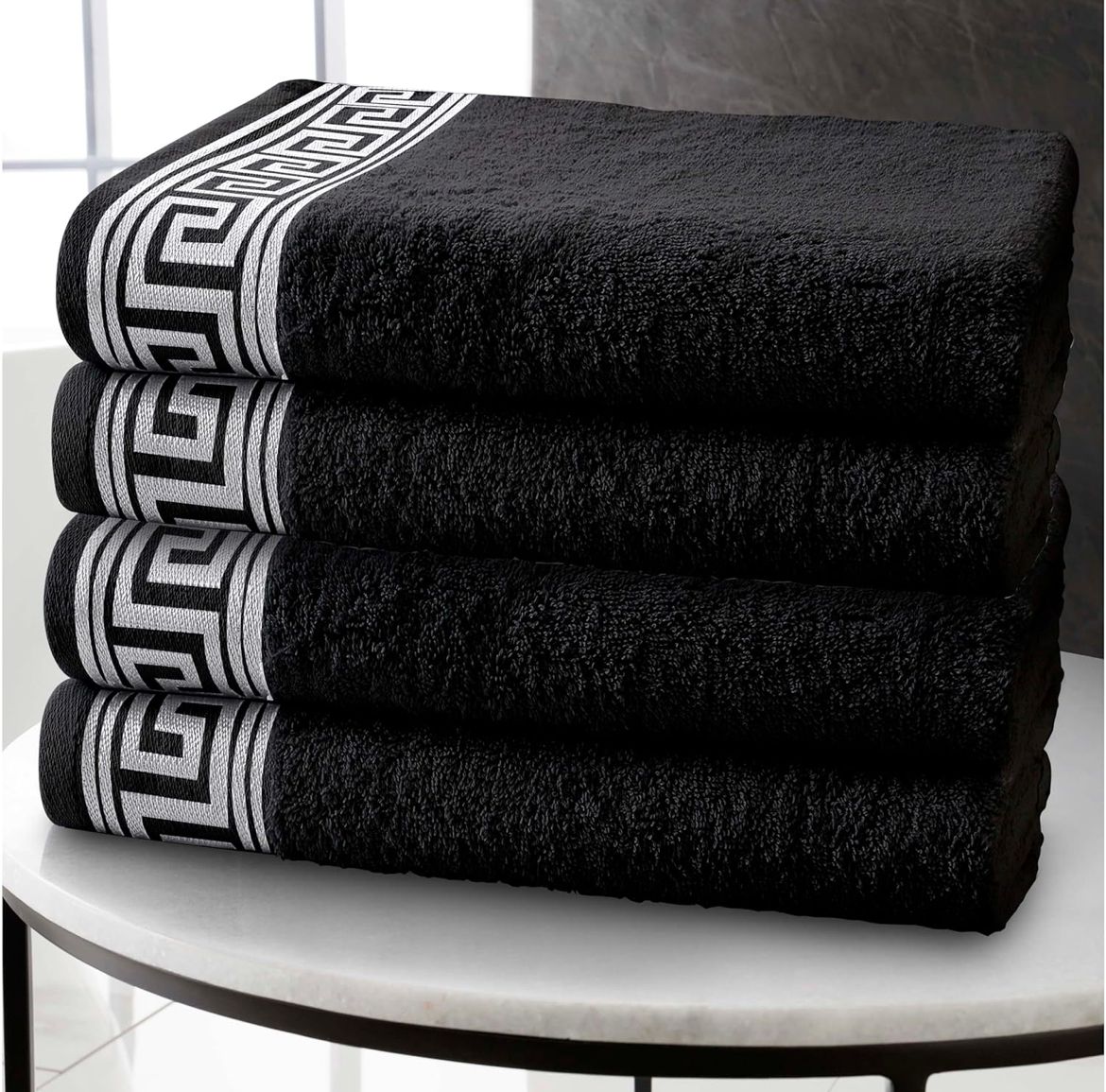 Luxury Greek Key Towels Set – Bath & Hand Towels – Soft & Hotel Quality