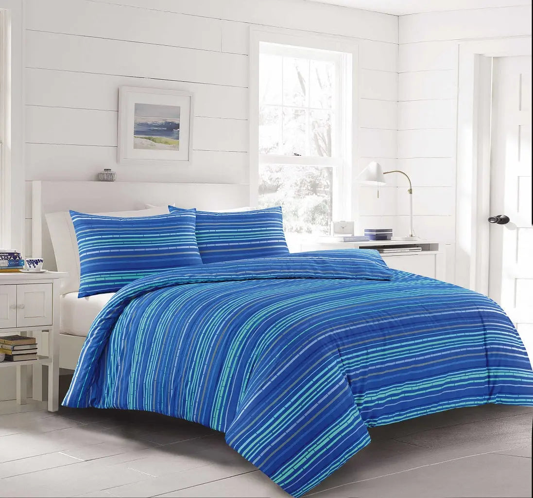 Leon Stripe Reversible Duvet and Pillowcase Set | UK Sizes | 200 Thread Count Quilted Set | 100% Poly-Cotton.