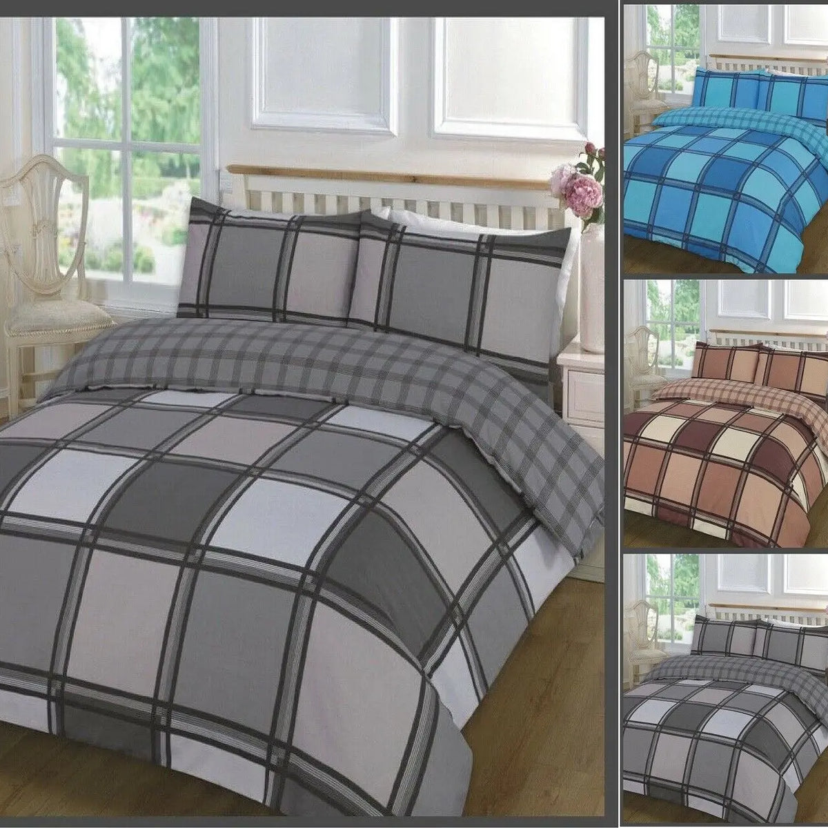 Luxuries LOGAN Duvet Cover Set + Pillow Case Bedding Set All Size -BLOCKS CHECK Quilt set.