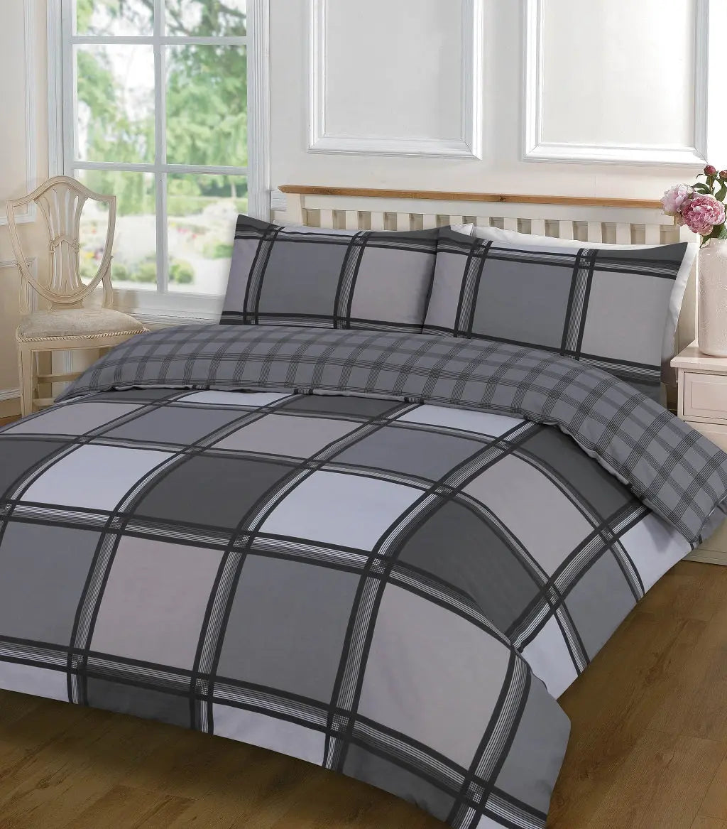 Luxuries LOGAN Duvet Cover Set + Pillow Case Bedding Set All Size -BLOCKS CHECK Quilt set.
