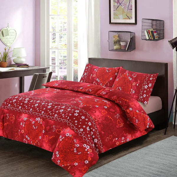 Luxurious Reversible Jasmin Floral Hearts Duvet Cover Sets - Modern Style - All UK Sizes.