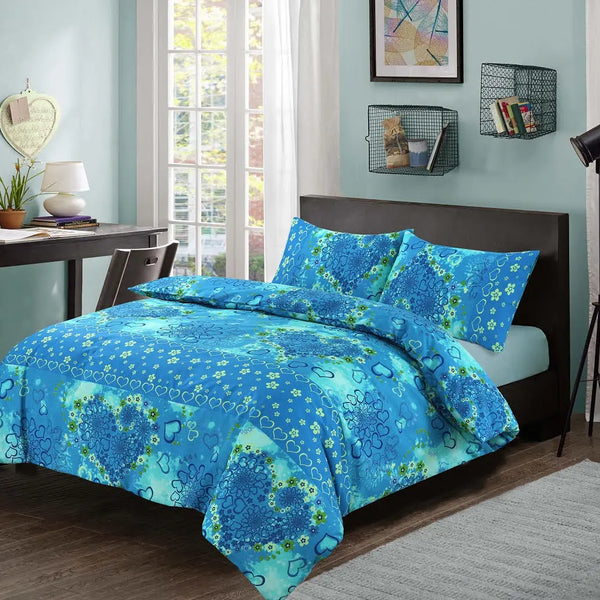Luxurious Reversible Jasmin Floral Hearts Duvet Cover Sets - Modern Style - All UK Sizes.