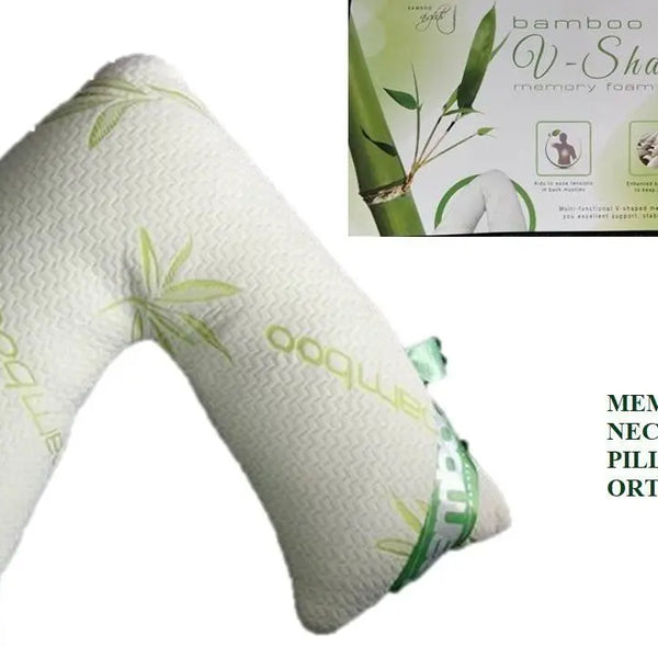 Luxury Bamboo V-Shaped Memory Foam Pillow Orthopedic Support Nursing Pregnancy Pillow.