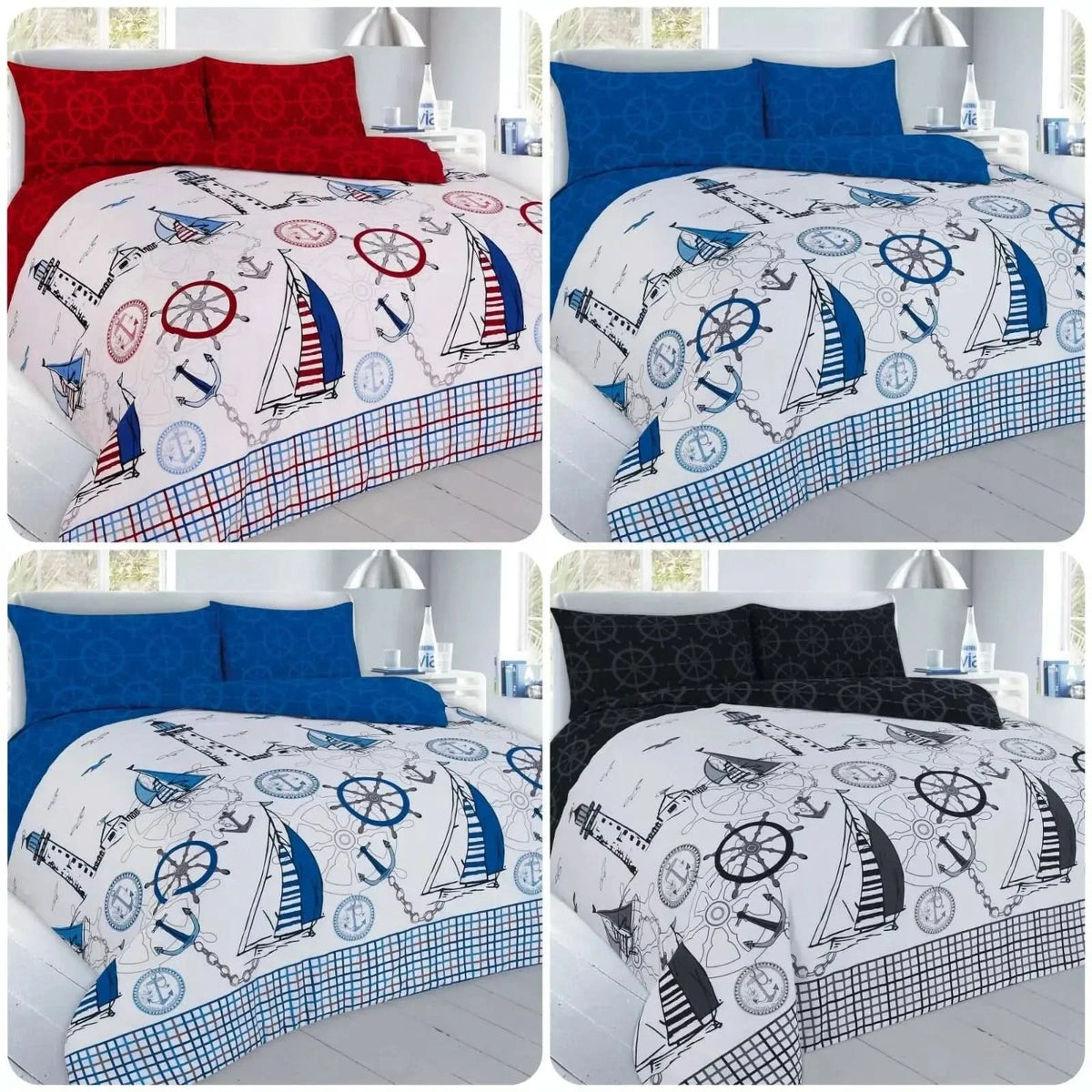 Nautical boats duvet cover set - Explore maritime beauty with our nautical-themed reversible duvet cover set for an ocean-inspired bedroom.
