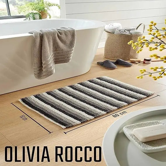 Padstow Stripe Bathmat Comfort To Your Bathroom Super Soft Absorbent Bath Shower Mats Washable Dry Fast Durable Classic Design, 50x80cm.