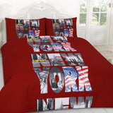 Polly-cotton Reversible New York Duevt cover with Pillowcases Set, Single, Double, King, Super King Sizes, 200 Thread count.