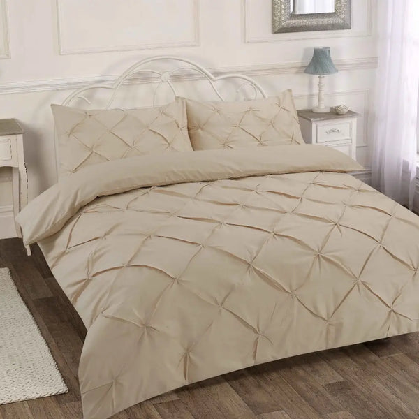 Premium Polly Cotton Pintuck Duvet Set - Single, Double, Super King Size Bedding - Luxurious Pollycotton Blend.