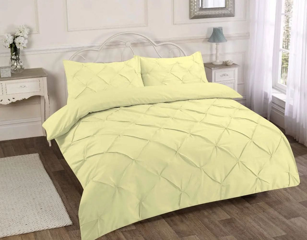 Premium Polly Cotton Pintuck Duvet Set - Single, Double, Super King Size Bedding - Luxurious Pollycotton Blend.