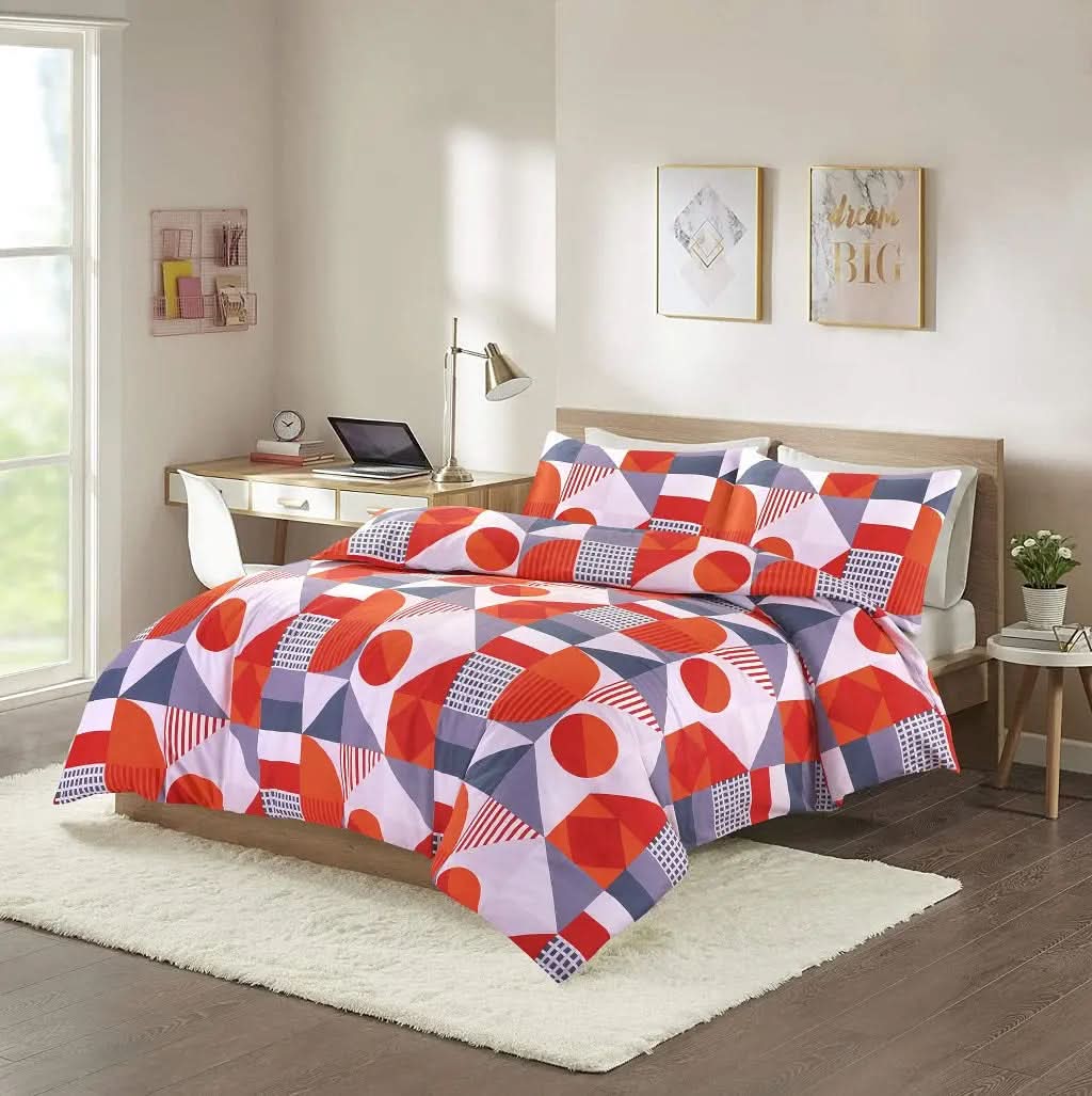 Reversible Scott Duevt set, Printed Quilt with Pillowcases set, 50% Cotton, 50 % Polyester, UK All Bedding set.