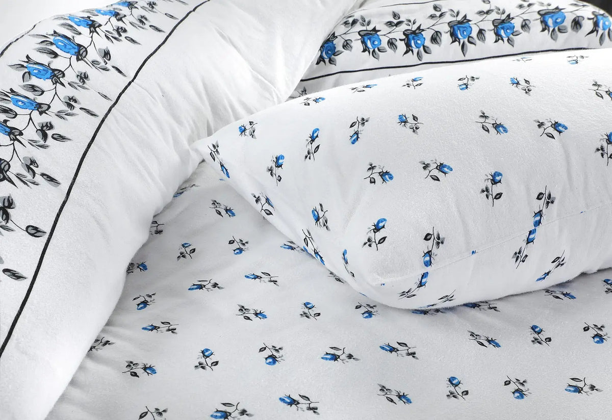 Rosebud Printed Flannelette Thermal Sheet Brushed Cotton Bedding Set - Fitted Sheet, Flat Sheet, and Pillowcase Set.