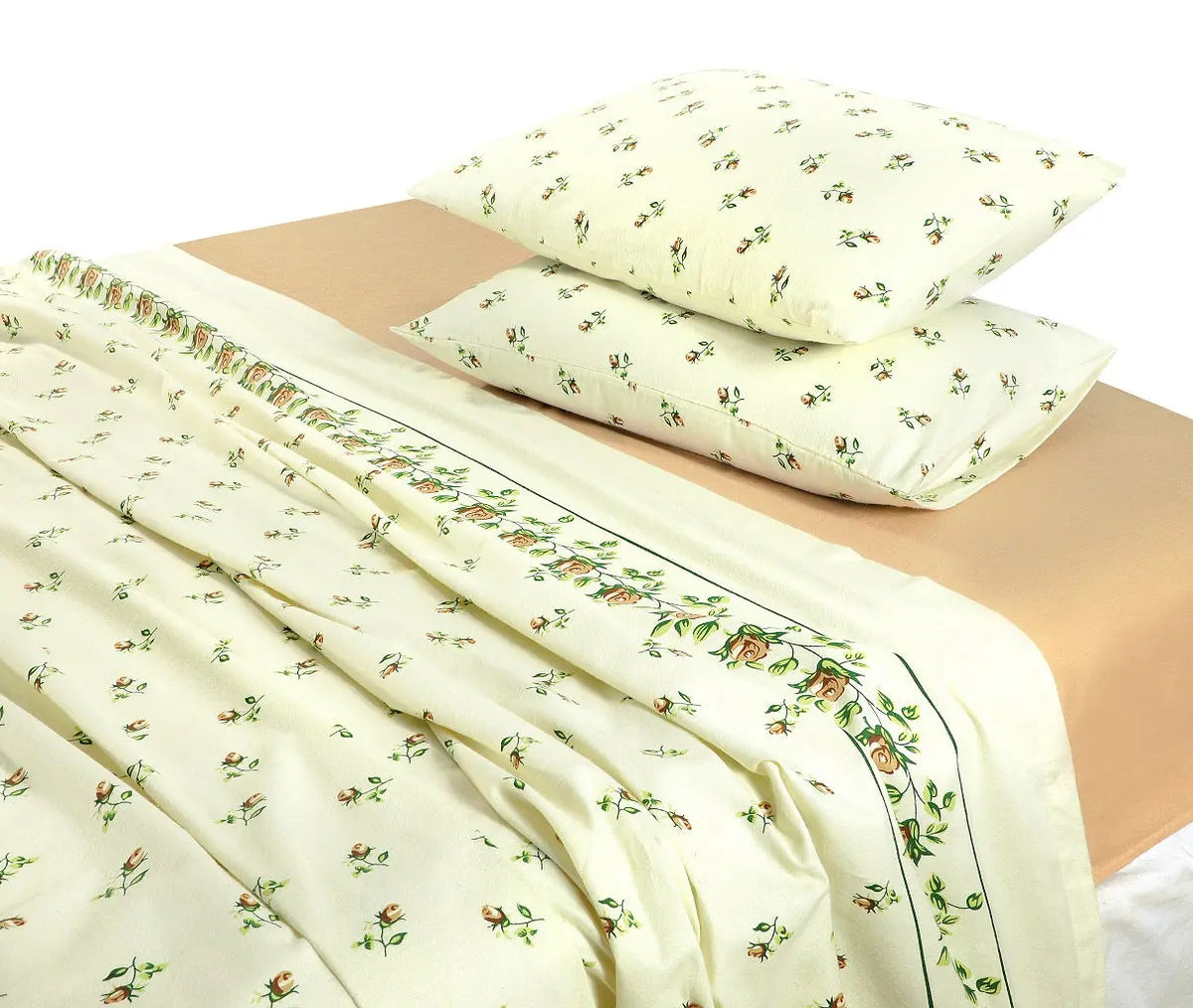 Rosebud Printed Flannelette Thermal Sheet Brushed Cotton Bedding Set - Fitted Sheet, Flat Sheet, and Pillowcase Set.