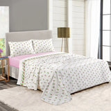 Rosebud Printed Flannelette Thermal Sheet Brushed Cotton Bedding Set - Fitted Sheet, Flat Sheet, and Pillowcase Set.