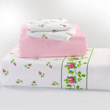Rosebud Printed Flannelette Thermal Sheet Brushed Cotton Bedding Set - Fitted Sheet, Flat Sheet, and Pillowcase Set.