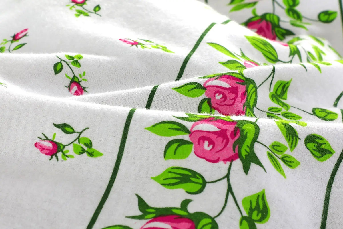 Rosebud Printed Flannelette Thermal Sheet Brushed Cotton Bedding Set - Fitted Sheet, Flat Sheet, and Pillowcase Set.