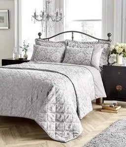 Savoy Woven Jacquard Duvet Collection | Grey, Gold.