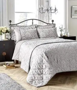 Savoy Woven Jacquard Duvet Collection | Grey, Gold.