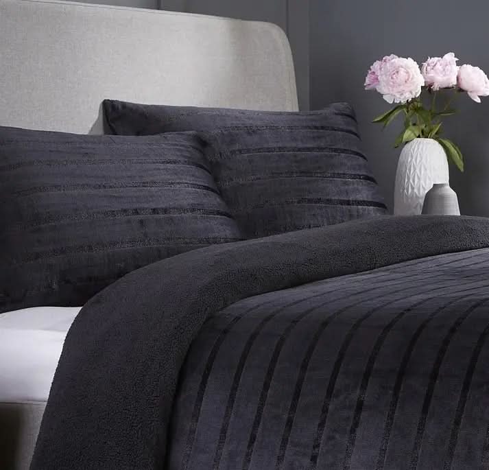Stripe Reversible Teddy Duvet Set.